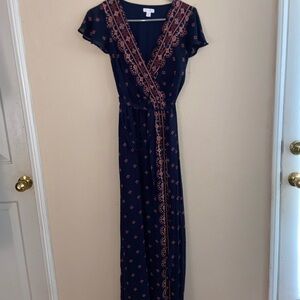 Faux wrap dress long hood core v neck y2k tie front blue beautiful short sleeve